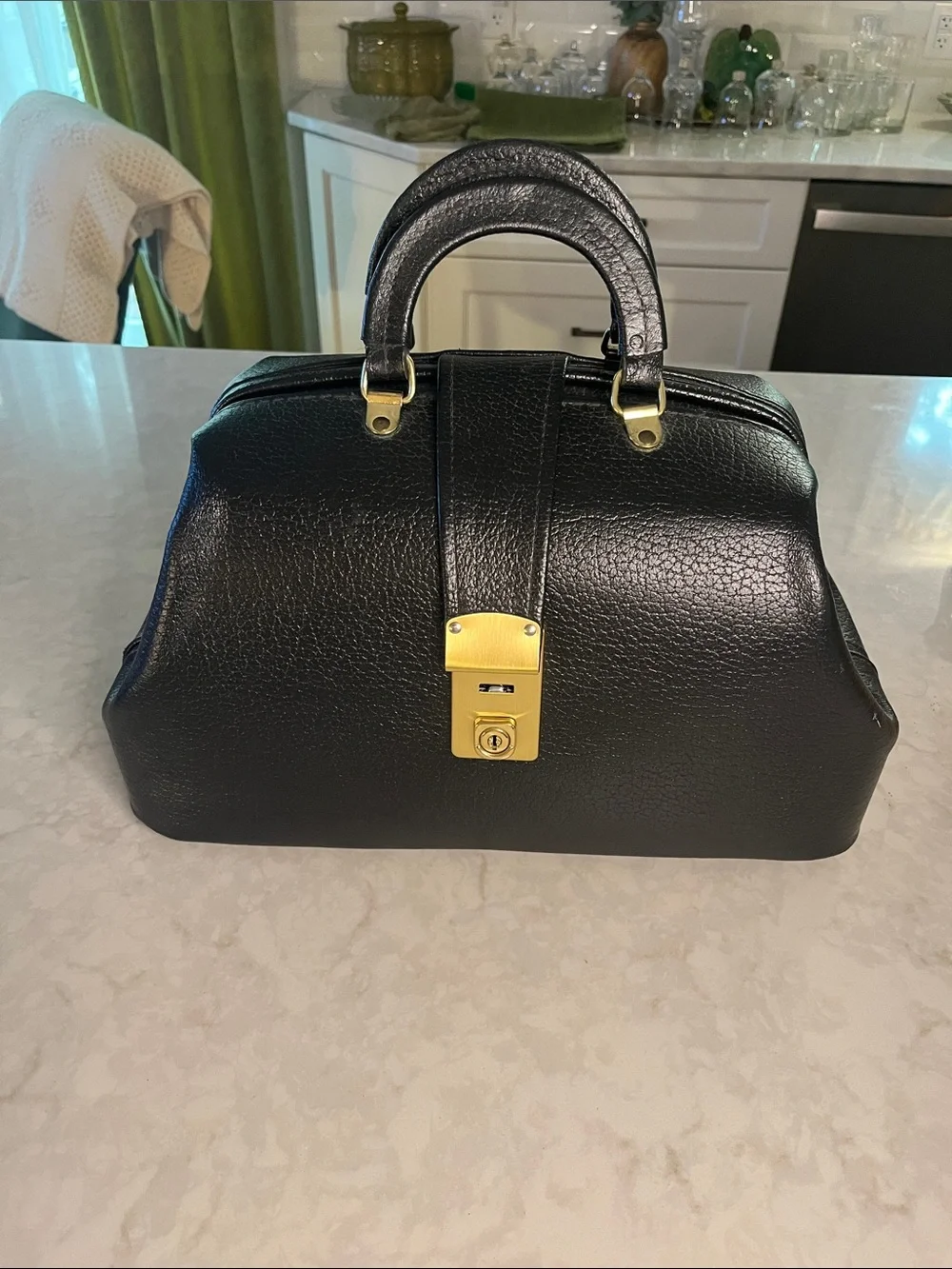 Vintage  Grafco Black Leather Doctor Physician Medical Bag Satchel E9 1542